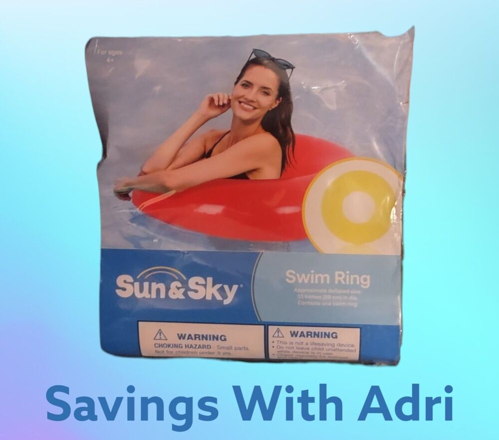 Sun & Sky 35" Swim Ring Tire Tube Summer Pool Beach Water Fun Yellow Inflatable